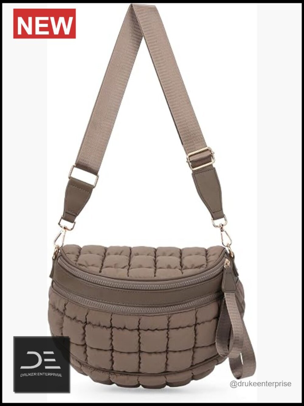 Quilted Checkered Puffer Crossbody Bum Bag with Adjustable Strap